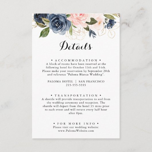 Kalligrafie Elegante Winter Bloemen bruiloft Detai Informatiekaartje (Voorkant)