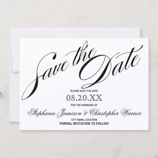 Kalligrafie Elegantie Script Bewaar De Datum Save The Date (Voorkant)