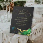 kalligrafie Emerald Black Agate Favor Reclamebord Met Voetstuk