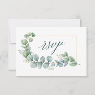 Kalligrafie Eucalyptus Gouden Groene Trouwmaaltijd RSVP Kaartje