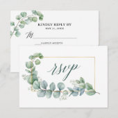Kalligrafie Eucalyptus Gouden Groene Trouwmaaltijd RSVP Kaartje (Voorkant / Achterkant)