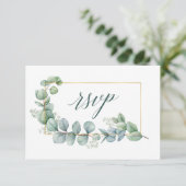 Kalligrafie Eucalyptus Groen Bruiloft Goud Lijst RSVP Kaartje (Staand voorkant)