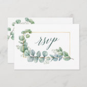 Kalligrafie Eucalyptus Groen Bruiloft Goud Lijst RSVP Kaartje (Voorkant / Achterkant)