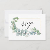 Kalligrafie Eucalyptus groen gouden bruiloft maalt RSVP Kaartje (Voorkant)