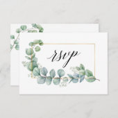 Kalligrafie Eucalyptus groen gouden bruiloft maalt RSVP Kaartje (Voorkant / Achterkant)