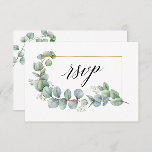 Kalligrafie Eucalyptus groen gouden bruiloft maalt RSVP Kaartje (Voorkant / Achterkant)