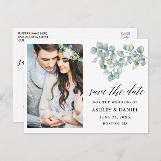 Kalligrafie Eucalyptus laat de datum bewaren Briefkaart (Voorkant / Achterkant)