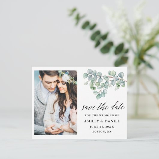 Kalligrafie Eucalyptus laat de datum bewaren Briefkaart (Staand voorkant)