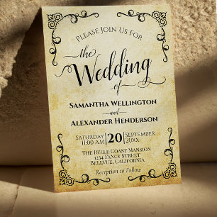 kalligrafie Faux Parchment Elegant Wedding Kaart