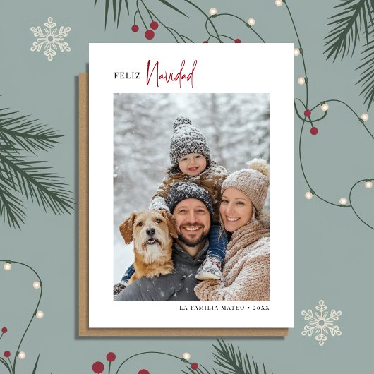 Kalligrafie Feliz Navidad Kerstfoto Rood Feestdagenkaart