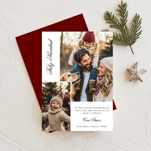 Kalligrafie Feliz Navidad Kerstfoto Wit Feestdagenkaart