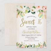 Kalligrafie Floral Boho 16e verjaardag uitnodiging (Voorkant / Achterkant)