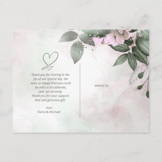 Kalligrafie Floral Dank je Mauve ID771 Aankondigingskaart (Achterkant)