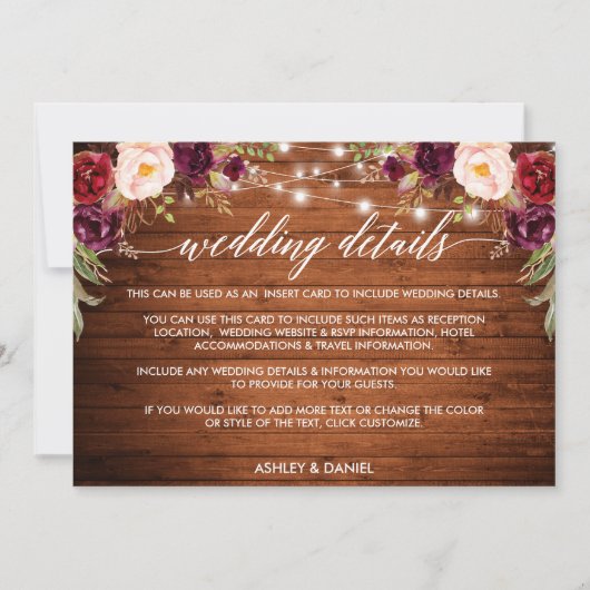 Kalligrafie Floral Lights Wedding Details Card Save The Date (Voorkant)