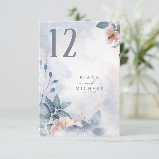 Kalligrafie Floral Table Number Blue ID771 Kaart (Staand voorkant)