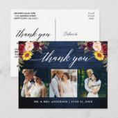 Kalligrafie Floral Wedding Blue Wood Dank je Briefkaart (Voorkant / Achterkant)