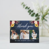 Kalligrafie Floral Wedding Blue Wood Dank je Briefkaart (Staand voorkant)