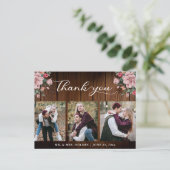 Kalligrafie Floral Wedding Rustic Wood Dank je Briefkaart (Staand voorkant)