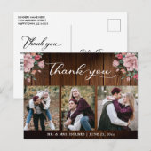 Kalligrafie Floral Wedding Rustic Wood Dank je Briefkaart (Voorkant / Achterkant)