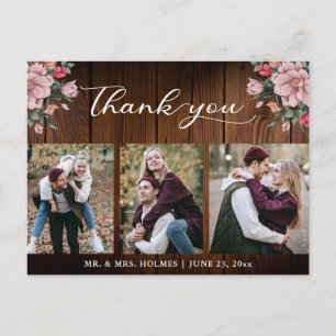 Kalligrafie Floral Wedding Rustic Wood Dank je Briefkaart