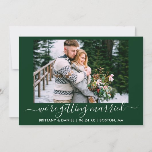 Kalligrafie Forest Green Getting Married Save The Date (Voorkant)