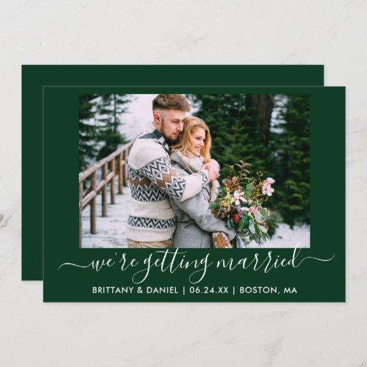 Kalligrafie Forest Green Getting Married Save The Date (Voorkant / Achterkant)
