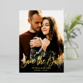 Kalligrafie Foto Bruiloft Bewaar de Datum Folie Uitnodiging (Staand Voorkant)