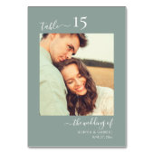 Kalligrafie Foto Bruiloft Dubbelzijdig Sage Groen Kaart (Achterkant)