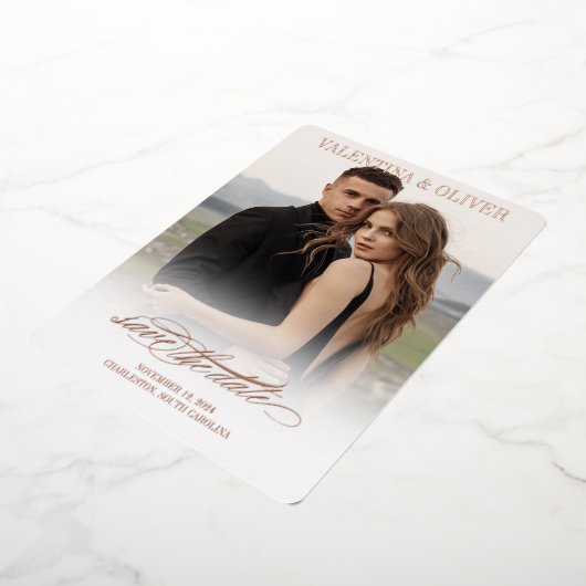 Kalligrafie Foto Bruiloft Save The Date Kaart (Gedraaid)