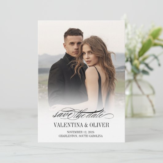 Kalligrafie Foto Bruiloft Save The Date Kaart (Staand voorkant)