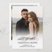 Kalligrafie Foto Bruiloft Save The Date Kaart (Voorkant / Achterkant)