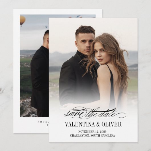 Kalligrafie Foto Bruiloft Save The Date Kaart (Voorkant / Achterkant)