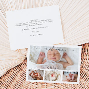 Kalligrafie Foto Collage Baby Aankondigingskaart Kaart
