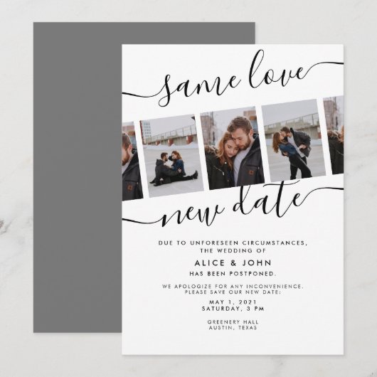 Kalligrafie Foto Dezelfde Liefde Nieuwe Datum Trou Aankondiging (Voorkant / Achterkant)