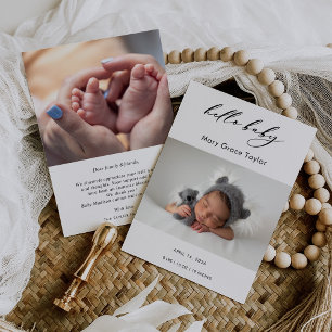 Kalligrafie Foto Hallo Baby Aankondigingskaart Kaart
