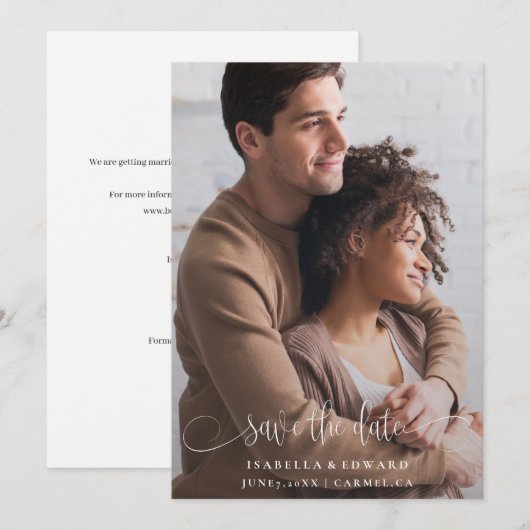 Kalligrafie Foto Huwelijk Save the Date Kaart (Voorkant / Achterkant)