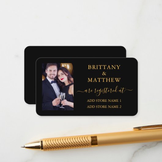 Kalligrafie Foto Huwelijksregister Goud Zwart Informatiekaartje (Voorkant / Achterkant in situ)