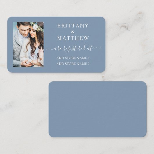 Kalligrafie Foto Huwelijksregister Stofblauw Informatiekaartje (Voorkant / Achterkant)