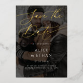 Kalligrafie foto overlay bruiloft opslaan van de d folie uitnodiging (Voorkant)