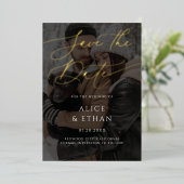 Kalligrafie foto overlay bruiloft opslaan van de d folie uitnodiging (Staand Voorkant)