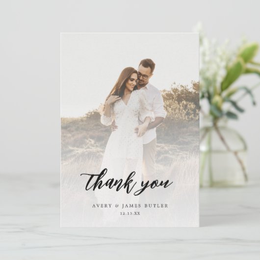 Kalligrafie Foto QR Code Bruiloft Bedankkaart (Staand voorkant)