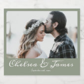 Kalligrafie Foto Sage Green Wedding Party Sparkling Wijnetiket (Enkel label)