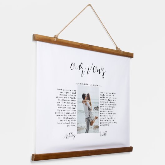 Kalligrafie foto zijn en haar bruiloft geloften hangend wandkleed (Gebogen)