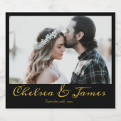 Kalligrafie Foto Zwart & Goud Mousserende Wijn Wed Sparkling Wijnetiket (Enkel label)