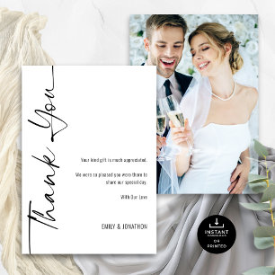 Kalligrafie foto zwart wit bruiloft dank u kaart