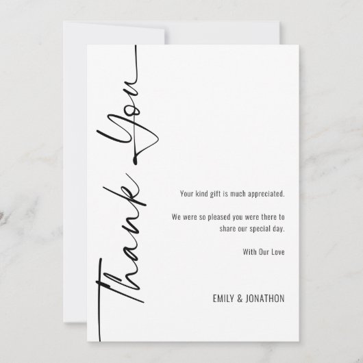 Kalligrafie foto zwart wit bruiloft dank u kaart (Voorkant)