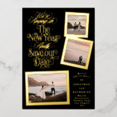 Kalligrafie Fotocollage Nieuwjaar Vrolijk Kerstfee Folie Feestdagenkaart (Voorkant)