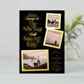 Kalligrafie Fotocollage Nieuwjaar Vrolijk Kerstfee Folie Feestdagenkaart (Staand Voorkant)