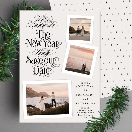 Kalligrafie Fotocollage Nieuwjaar Vrolijk Kerstfee Save The Date