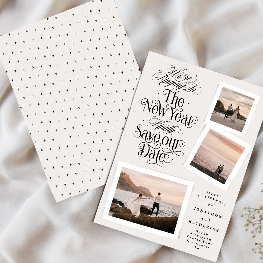 Kalligrafie Fotocollage Nieuwjaar Vrolijk Kerstfee Save The Date